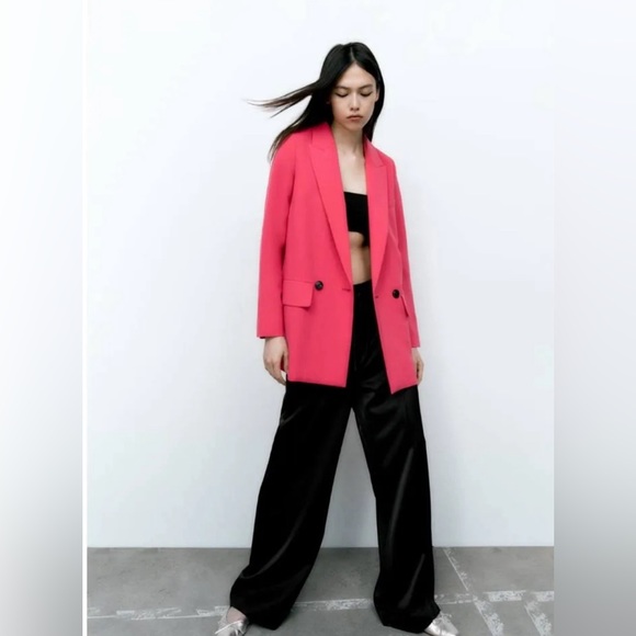 Zara Jackets & Blazers - Zara Hot Pink Barbiecore Long Flowy Beautiful Blazer with Buttons 🔥🔥🔥